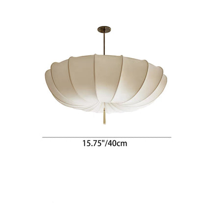 Traditional Japanese Round Iron Frame Fabric Shade 3/5 Light Chandelier For Living Room