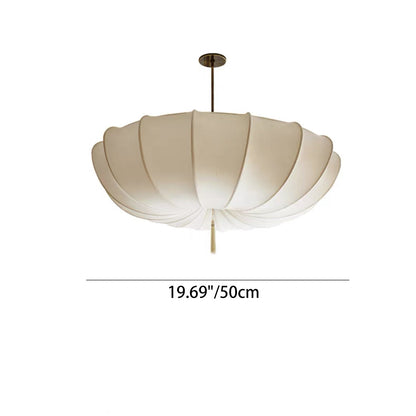 Traditional Japanese Round Iron Frame Fabric Shade 3/5 Light Chandelier For Living Room