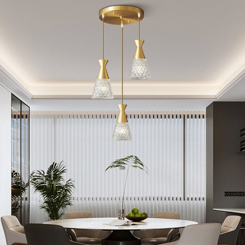 Modern Minimalist Cone Brass Frame Glass Shade 1/3 Light Island Light Chandelier For Dining Room