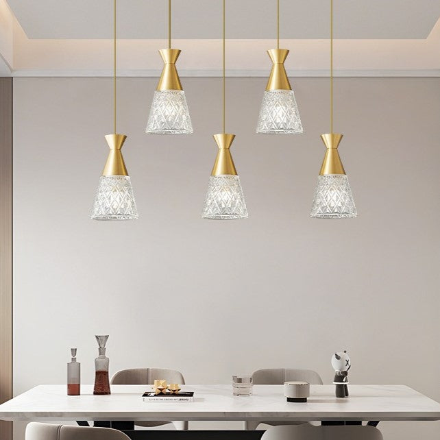 Modern Minimalist Cone Brass Frame Glass Shade 1/3 Light Island Light Chandelier For Dining Room