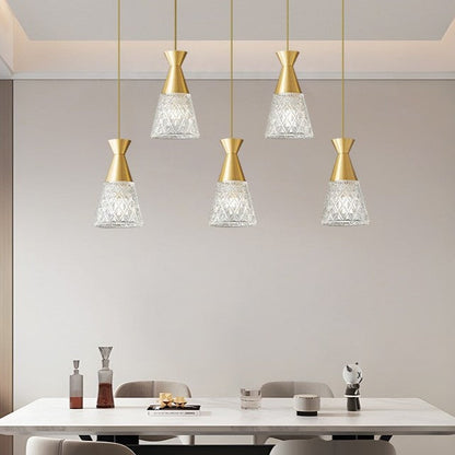 Modern Minimalist Cone Brass Frame Glass Shade 1/3 Light Island Light Chandelier For Dining Room