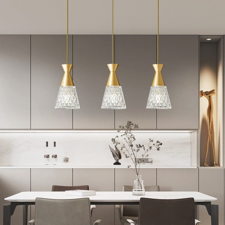 Modern Minimalist Cone Brass Frame Glass Shade 1/3 Light Island Light Chandelier For Dining Room