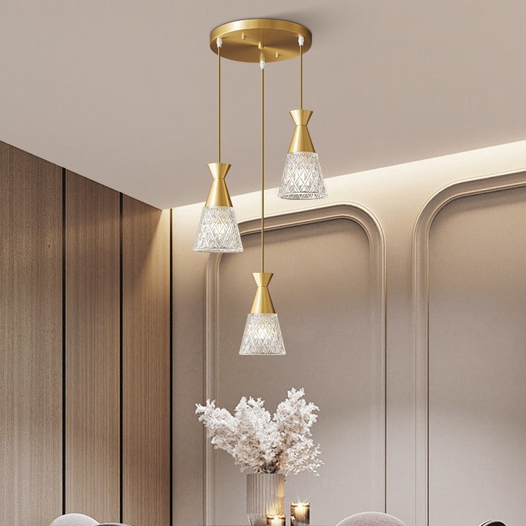Modern Minimalist Cone Brass Frame Glass Shade 1/3 Light Island Light Chandelier For Dining Room