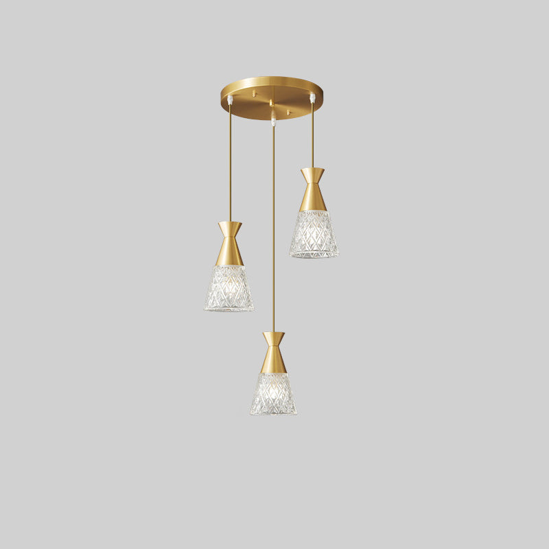 Modern Minimalist Cone Brass Frame Glass Shade 1/3 Light Island Light Chandelier For Dining Room