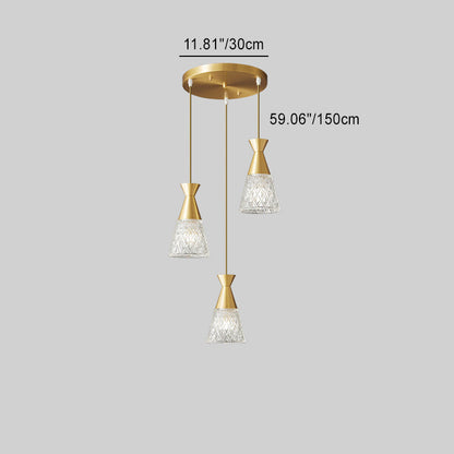 Modern Minimalist Cone Brass Frame Glass Shade 1/3 Light Island Light Chandelier For Dining Room