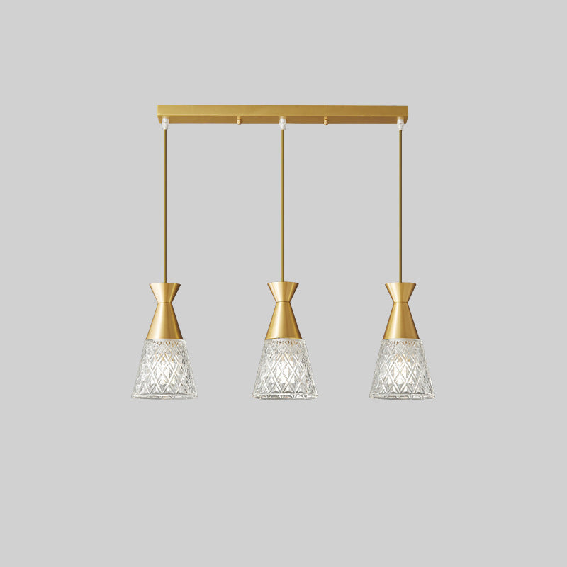 Modern Minimalist Cone Brass Frame Glass Shade 1/3 Light Island Light Chandelier For Dining Room