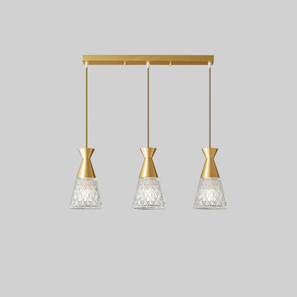 Modern Minimalist Cone Brass Frame Glass Shade 1/3 Light Island Light Chandelier For Dining Room