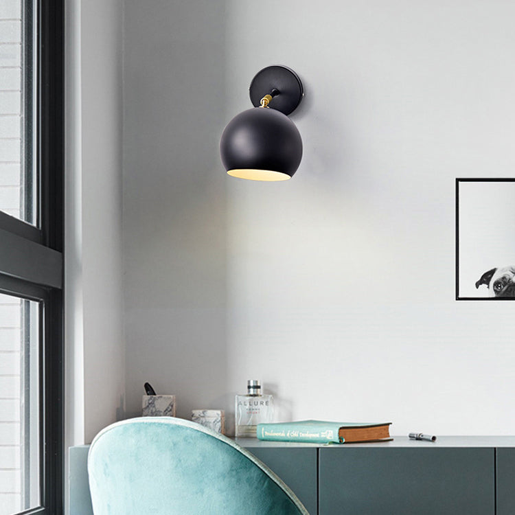 Modern Minimalist Round Globe Iron 1-Light Wall Sconce Lamp For Bedroom