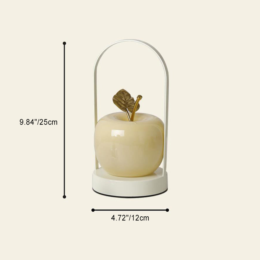 Contemporary Creative Portable Apple Iron Frame Glass Shade LED Table Lamp For Bedroom