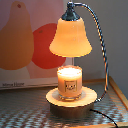 Modern Art Deco Horn Shape Oak Solid Wood Base Iron Frame Glass Shade 1-Light Aromatherapy Melted Wax Table Lamp For Bedroom