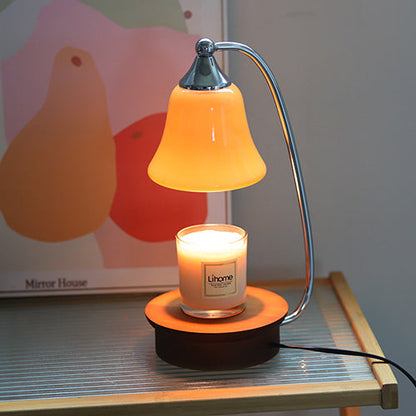 Modern Art Deco Horn Shape Oak Solid Wood Base Iron Frame Glass Shade 1-Light Aromatherapy Melted Wax Table Lamp For Bedroom