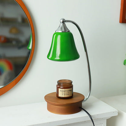Modern Art Deco Horn Shape Oak Solid Wood Base Iron Frame Glass Shade 1-Light Aromatherapy Melted Wax Table Lamp For Bedroom