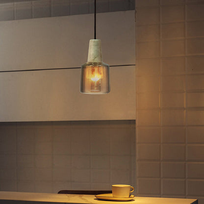 Contemporary Nordic Round Cylinder Marble Glass Shade 1-Light Pendant Light For Living Room