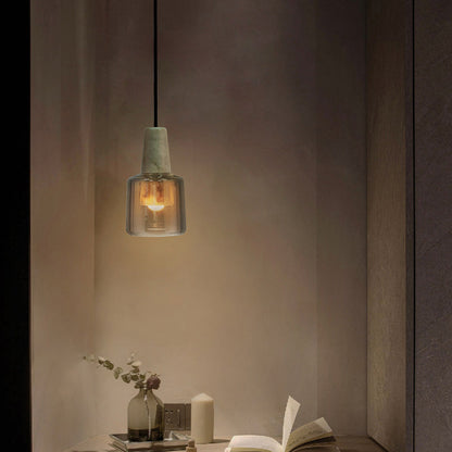 Contemporary Nordic Round Cylinder Marble Glass Shade 1-Light Pendant Light For Living Room