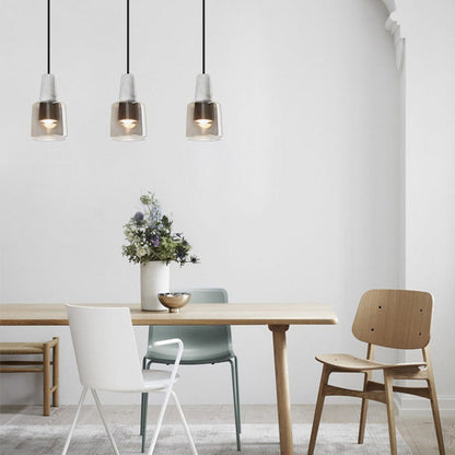 Contemporary Nordic Round Cylinder Marble Glass Shade 1-Light Pendant Light For Living Room