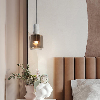 Contemporary Nordic Round Cylinder Marble Glass Shade 1-Light Pendant Light For Living Room