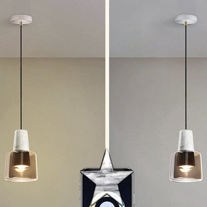 Contemporary Nordic Round Cylinder Marble Glass Shade 1-Light Pendant Light For Living Room