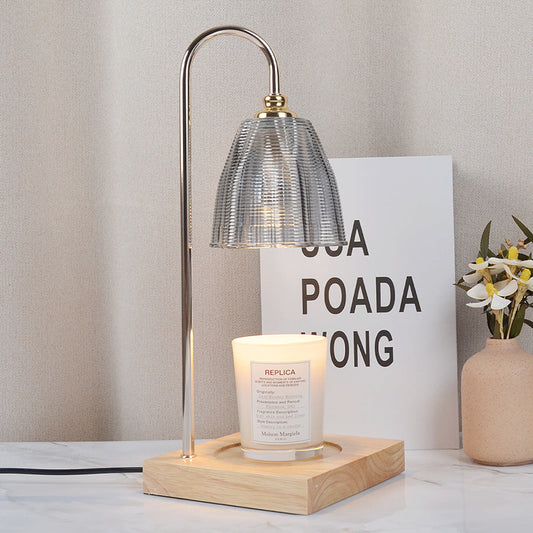 Modern Art Deco Round Cup Shape Wooden Base Iron Frame Glass Shade 1-Light Aromatherapy Melted Wax Table Lamp For Bedroom