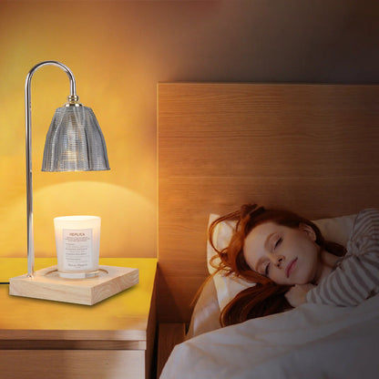 Modern Art Deco Round Cup Shape Wooden Base Iron Frame Glass Shade 1-Light Aromatherapy Melted Wax Table Lamp For Bedroom