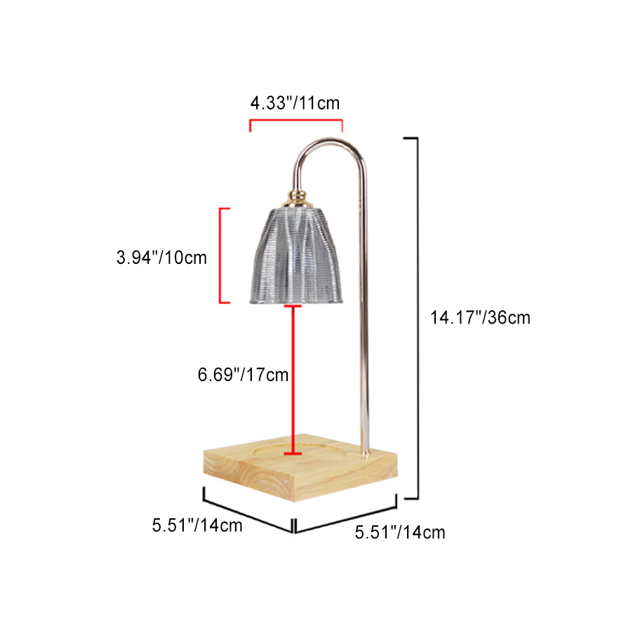 Modern Art Deco Round Cup Shape Wooden Base Iron Frame Glass Shade 1-Light Aromatherapy Melted Wax Table Lamp For Bedroom
