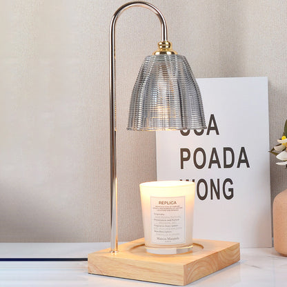 Modern Art Deco Round Cup Shape Wooden Base Iron Frame Glass Shade 1-Light Aromatherapy Melted Wax Table Lamp For Bedroom