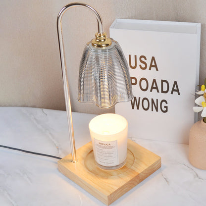 Modern Art Deco Round Cup Shape Wooden Base Iron Frame Glass Shade 1-Light Aromatherapy Melted Wax Table Lamp For Bedroom