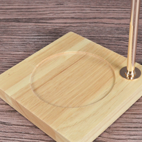 Modern Art Deco Round Cup Shape Wooden Base Iron Frame Glass Shade 1-Light Aromatherapy Melted Wax Table Lamp For Bedroom