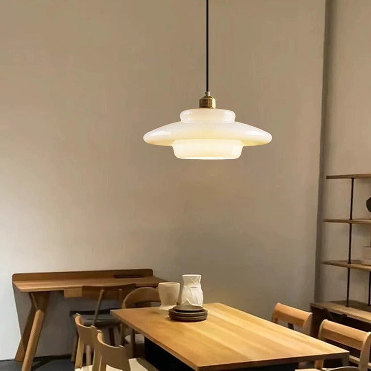 Contemporary Industrial Round Disc Half Dome Iron Glass Shade 1-Light Pendant Light For Living Room