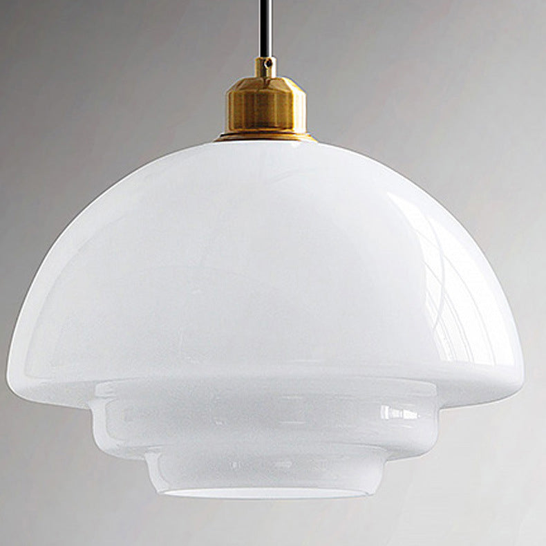 Contemporary Industrial Round Disc Half Dome Iron Glass Shade 1-Light Pendant Light For Living Room