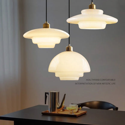 Contemporary Industrial Round Disc Half Dome Iron Glass Shade 1-Light Pendant Light For Living Room