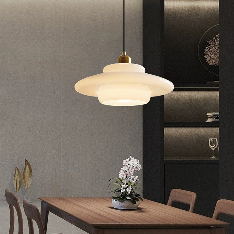 Contemporary Industrial Round Disc Half Dome Iron Glass Shade 1-Light Pendant Light For Living Room