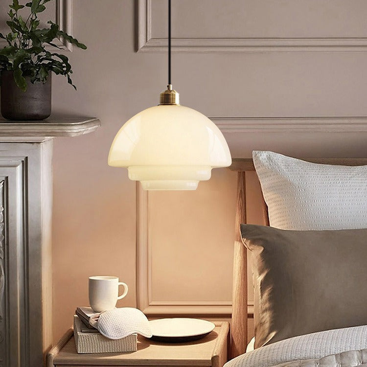 Contemporary Industrial Round Disc Half Dome Iron Glass Shade 1-Light Pendant Light For Living Room
