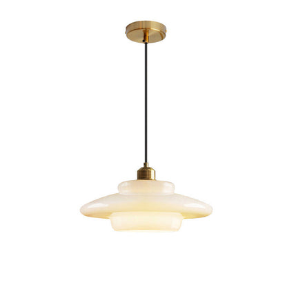 Contemporary Industrial Round Disc Half Dome Iron Glass Shade 1-Light Pendant Light For Living Room