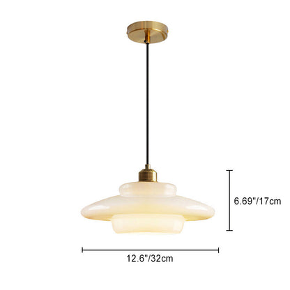 Contemporary Industrial Round Disc Half Dome Iron Glass Shade 1-Light Pendant Light For Living Room