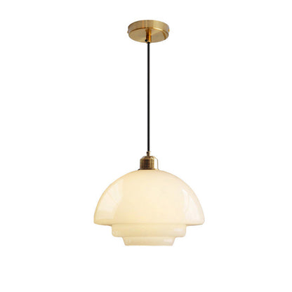 Contemporary Industrial Round Disc Half Dome Iron Glass Shade 1-Light Pendant Light For Living Room