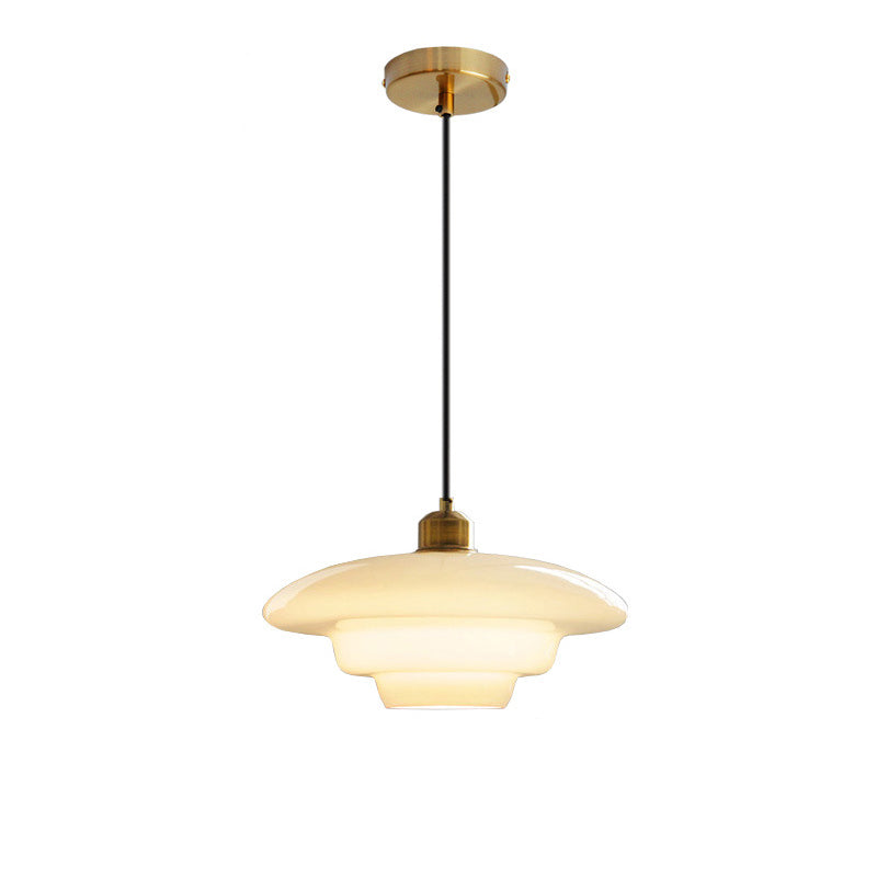 Contemporary Industrial Round Disc Half Dome Iron Glass Shade 1-Light Pendant Light For Living Room