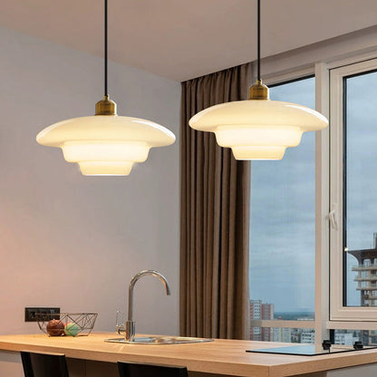 Contemporary Industrial Round Disc Half Dome Iron Glass Shade 1-Light Pendant Light For Living Room