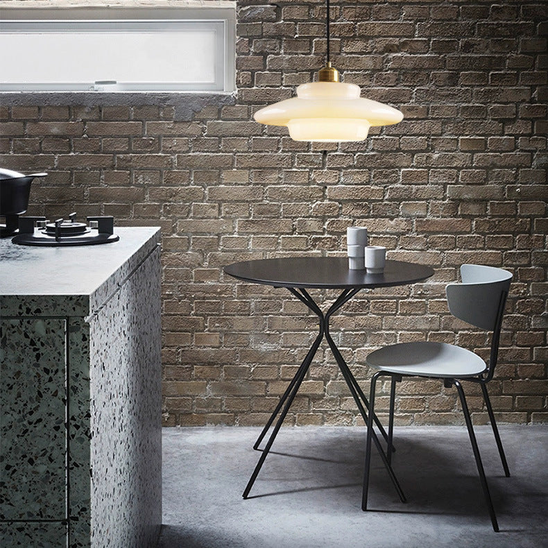 Contemporary Industrial Round Disc Half Dome Iron Glass Shade 1-Light Pendant Light For Living Room