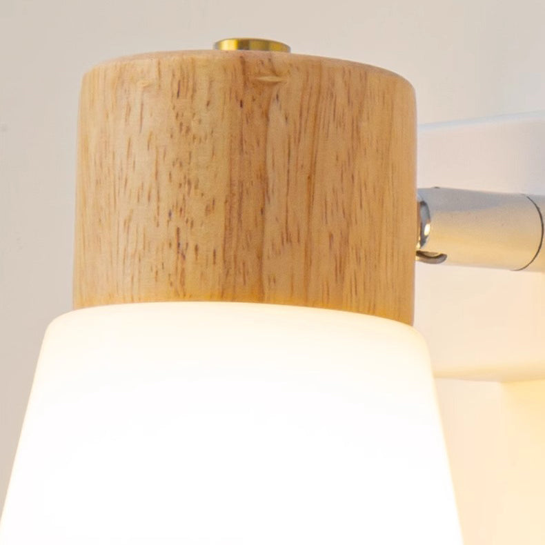 Modern Minimalist Cylinder Wood Glass Shade 1/2 Light Wall Sconce Lamp For Bedroom