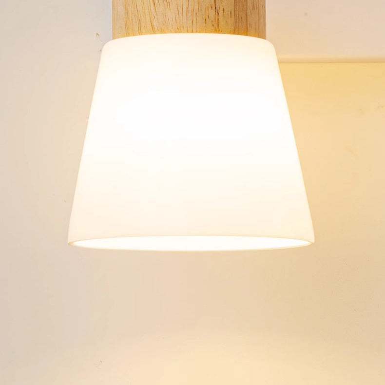 Modern Minimalist Cylinder Wood Glass Shade 1/2 Light Wall Sconce Lamp For Bedroom