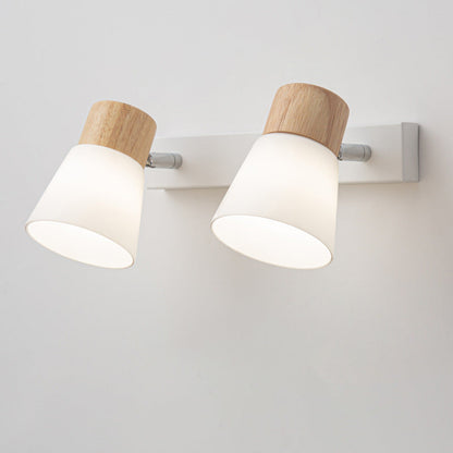 Modern Minimalist Cylinder Wood Glass Shade 1/2 Light Wall Sconce Lamp For Bedroom