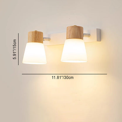 Modern Minimalist Cylinder Wood Glass Shade 1/2 Light Wall Sconce Lamp For Bedroom