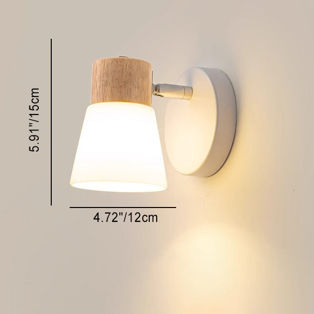 Modern Minimalist Cylinder Wood Glass Shade 1/2 Light Wall Sconce Lamp For Bedroom