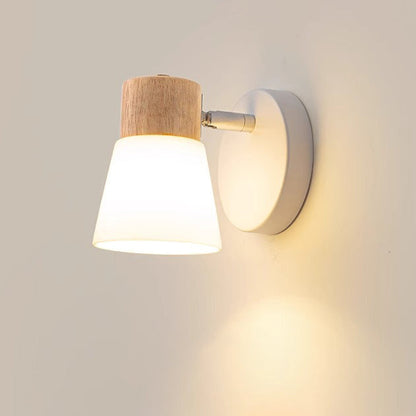 Modern Minimalist Cylinder Wood Glass Shade 1/2 Light Wall Sconce Lamp For Bedroom