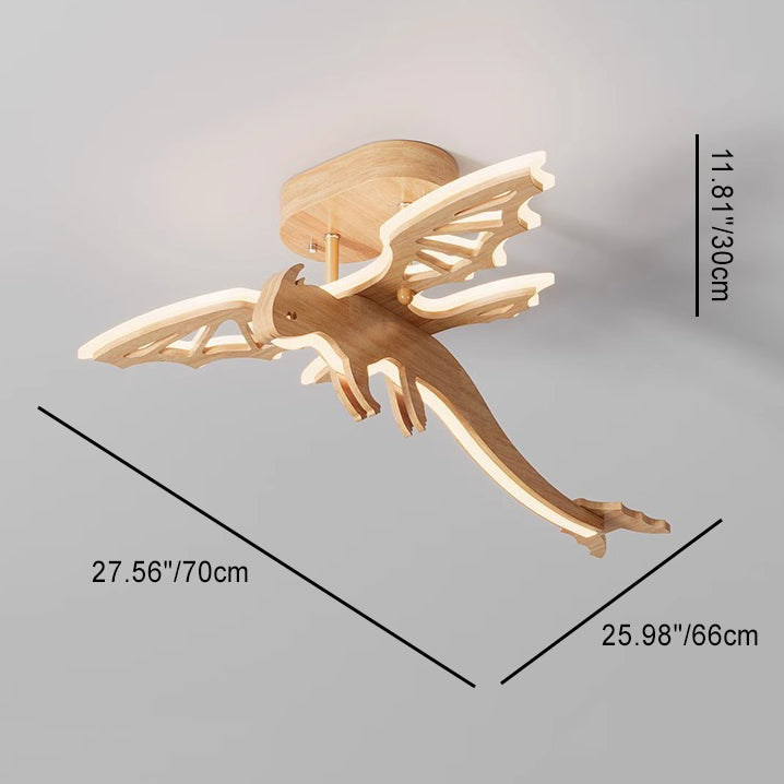 Contemporary Creative Kids Dinosaur Solid Wood Acrylic LED Semi-Flush Mount Ceiling Light For Bedroom