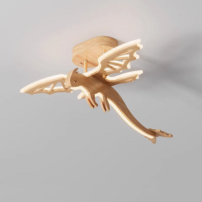 Contemporary Creative Kids Dinosaur Solid Wood Acrylic LED Semi-Flush Mount Ceiling Light For Bedroom