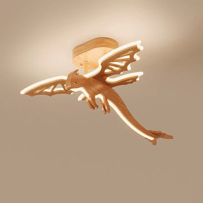 Contemporary Creative Kids Dinosaur Solid Wood Acrylic LED Semi-Flush Mount Ceiling Light For Bedroom