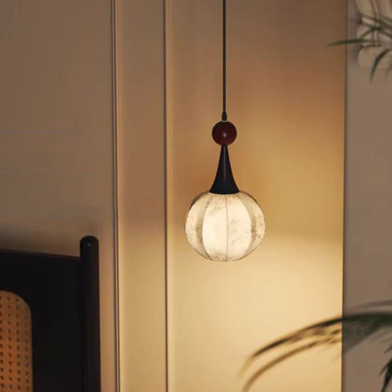 Traditional French Globe Original Wood Floral Fabric Shade 1-Light Pendant Light For Living Room