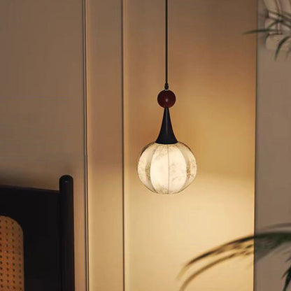 Traditional French Globe Original Wood Floral Fabric Shade 1-Light Pendant Light For Living Room