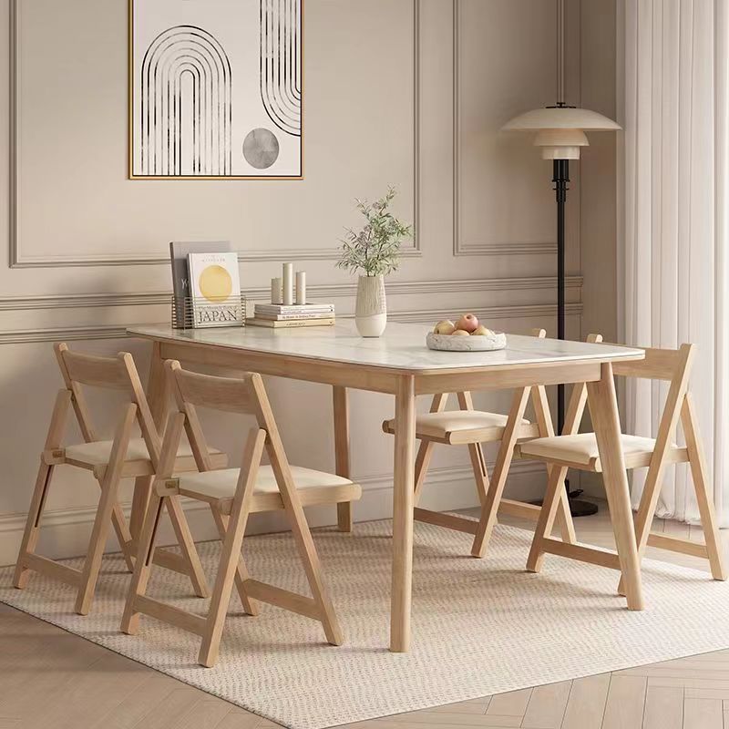 Contemporary Nordic Foldable Rectangular Wooden Slat Dining Chair Backrest For Dining Room